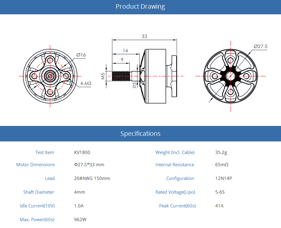 фото Мотор T-Motor MCK 2207 1800KV 5-6S для мультикоптеров
