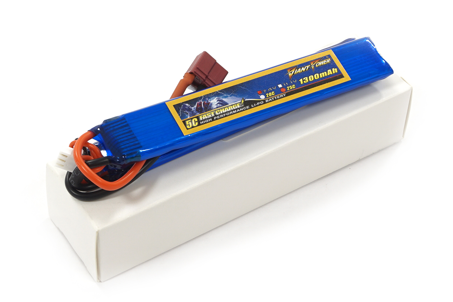 фото Аккумулятор для страйкбола Giant Power (Dinogy) Li-Pol 1300 мАч 7.4 В 130x21x6,5 мм T-Plug 25C