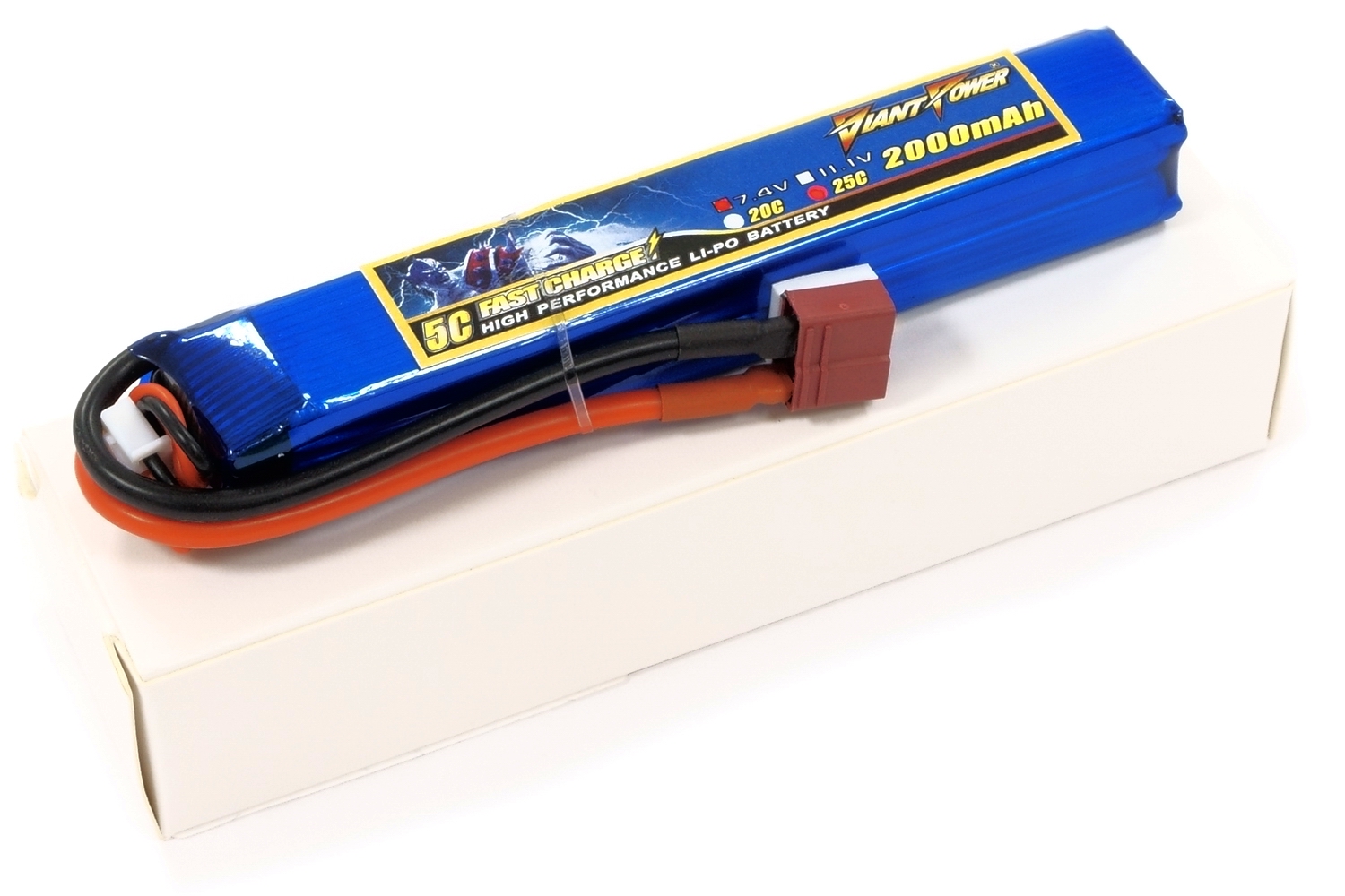 фото Аккумулятор для страйкбола Giant Power (Dinogy) Li-Pol 2000 мАч 7.4 В 126x21x20 мм T-Plug 25C