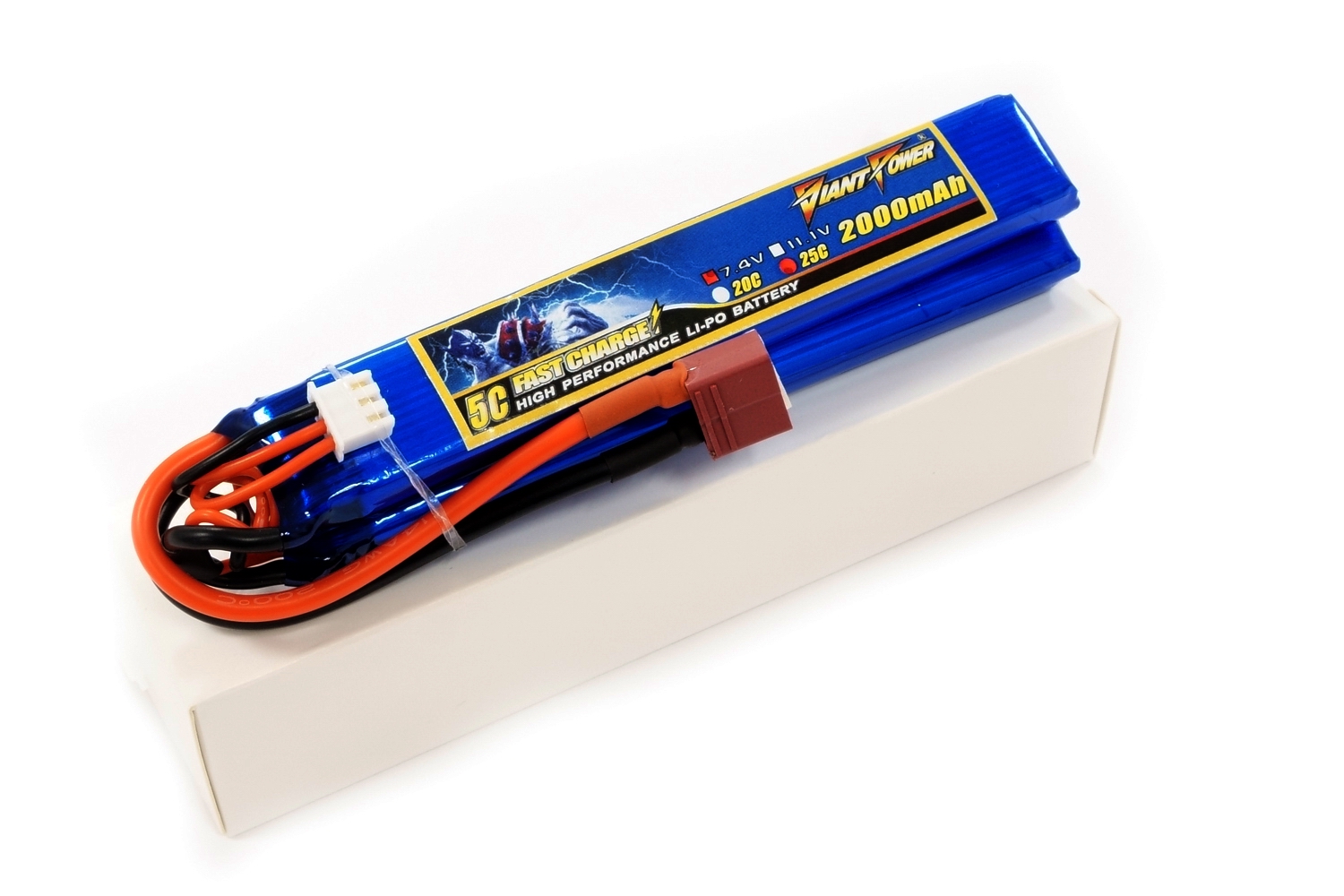 фото Аккумулятор для страйкбола Giant Power (Dinogy) Li-Pol 2000 мАч 7.4 В 126x21x10,5 мм T-Plug 25C