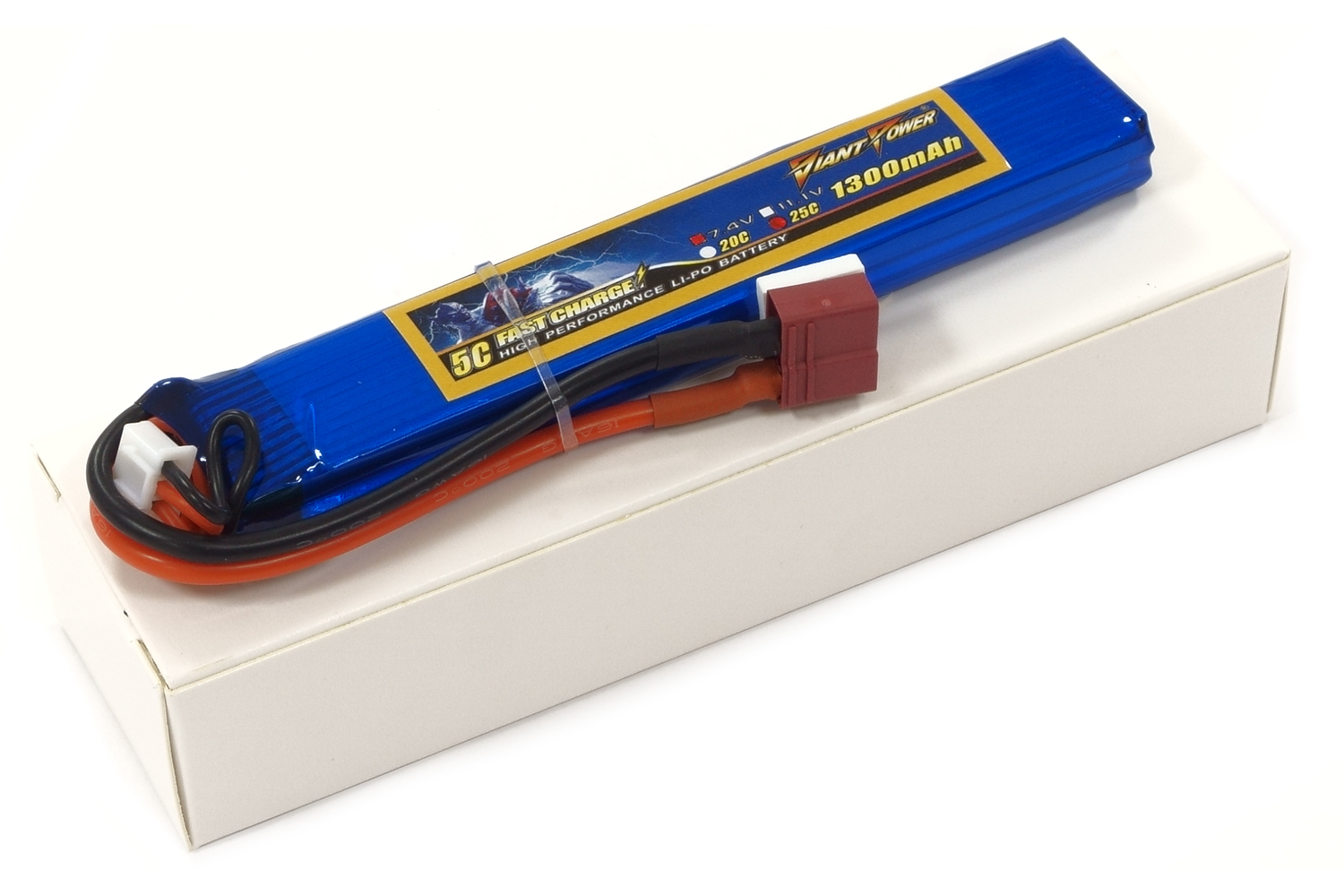 фото Аккумулятор для страйкбола Giant Power (Dinogy) Li-Pol 1300 мАч 7.4 В 130x21x12,5 мм T-Plug 25C